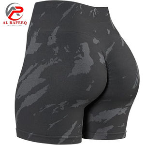Pantalones cortos de Yoga de cintura alta para mujer Pantalones de compresión de desgaste activo de estilo motorista sin costuras con estampado digital sólido de glúteos fruncidos - Product Image 6