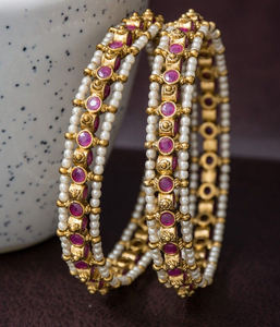 Bracelet fait main 24 carats Bracelets pakistanais plaqués or de haute qualité Style classique Zircon ovale perles de rubis en laiton - Product Image 3