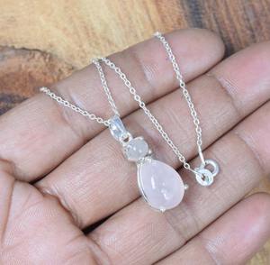 Boho Style cadeau pour l'amour femmes mode pendentif Rose Quartz pierres précieuses 925 collier en argent Sterling avec 925 bijoux estampillés - Product Image 4