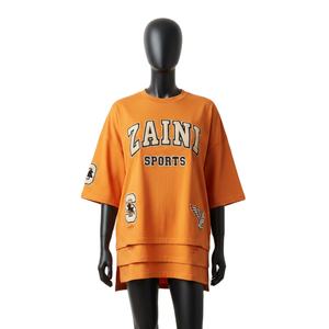 เสื้อยืดโอเวอร์ไซส์ผ้าคอตตอนเจอร์ซีย์สองชั้นสำหรับผู้หญิง พร้อมบริการปักโลโก้ด้วยความร้อนแบบกำหนดเอง เสื้อผ้าฝ้ายสองชั้นสำหรับผู้หญิง - Product Image 1