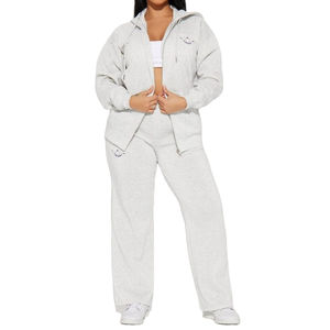 Winter Casual Hoodie Two Piece <b>Set</b> Heavy <b>Weight</b> Fleece Zip up Jogging Hoodie Custom Logo Long Sleeve <b>Women</b> Tracksuit Sweatsuit - Product Image 1