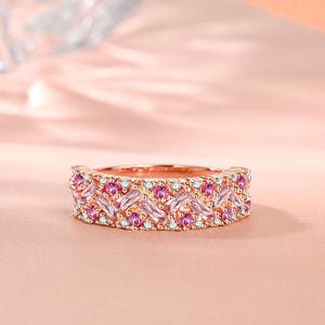 Anillo de boda Jeulia estilo coreano con zafiro rosa - Incrustaciones brillantes de plata de ley - Product Image 5
