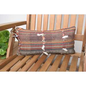 Beige Kilim Wool Pillow 8x16 Inch Luxury Rustic <b>Fluffy</b> Floral Throw for Sofa <b>Bedding</b> Portable Vintage Woven Patchwork Design - Product Image 1