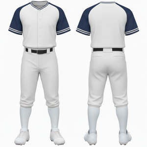 Uniforme de baseball professionnel bleu marine à manches raglan, maillot de performance blanc uni et pantalon assorti - Product Image 1