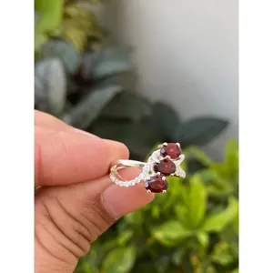 Three Stone Oval <b>Garnet</b> <b>Ring</b> 925 Sterling <b>Silver</b> Handmade Gemstone <b>Ring</b> Wholesale Jewelry Supplier - Product Image 2
