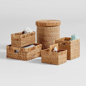 Vintage Boho Water Hyacinth 11'' Square <b>Basket</b> with Handles | Storage <b>Baskets</b> Clothes Containers Toys <b>Baskets</b> for Home Office - Product Image 4