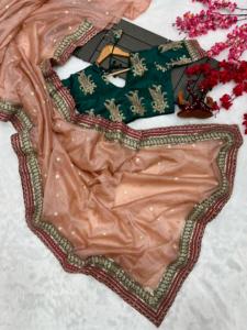 ชุดส่าหรีสไตล์บูติกของชาวอินเดียชุดส่าหรีแบบดั้งเดิมสุดพิเศษชุดปาร์ตี้แฟนซีสำหรับเจ้าสาว - Product Image 5