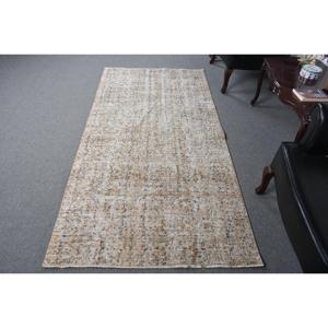 3.7x7.3 ft Area Turkish Rug, Vintage Rug, <b>Brown</b> Blue Solid <b>Wool</b> Rug - Product Image 1