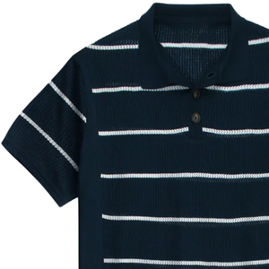 Polo en maille torsadée marine pour homme, en coton premium, manches courtes, texture classique, coupe décontractée, vêtement élégant - Product Image 4