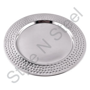 Assiette chargeur en acier inoxydable argenté Assiettes chargeur perlées martelées Ensemble de vaisselle Assiettes chargeur en vrac - Product Image 1