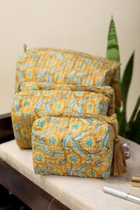 Mustard Vintage Style Eco-Friendly Durable Waterproof Case <b>Set</b> Zipper Closure Multi-Capacity (Large/Medium/Small) <b>Makeup</b> Storage - Product Image 4