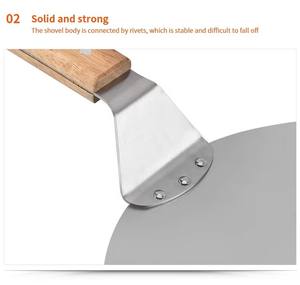 Cáscara de pizza de aluminio redonda de 12 ''con mango de madera <span class=keywords><strong>Pala</strong></span> de pizza de acero inoxidable para hornear pizzas - Product Image 5
