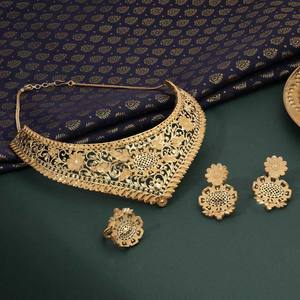 Wholesale 14K 18K 24K <b>Gold</b> Plated Traditional Floral Design Jewelry, Fashion <b>Necklaces</b>, Forming <b>Choker</b> <b>Necklaces</b>, Brass Jewelry. - Product Image 2