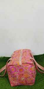 Indian Handmade Comfortable Cotton Fabric Quilted Duffle <b>Bag</b> for <b>Women</b> Casual Travel <b>Weekender</b> Zipper Shopping Shoulder - Product Image 4