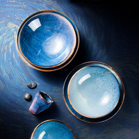 Assiettes de Dîner YAYU Tendance, Céramique à Effet de Four, Bleu Nordique Coloré, Assiettes de Service pour Restaurant, Sashimi, Yakitori, Assiettes à Sushi en Porcelaine