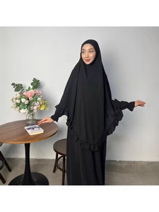 Tenue musulmane traditionnelle deux pièces grande taille pour femmes, couleur unie, en mousseline de soie, robe longue décontractée, inspirée de la burqa de Dubaï - Product Image 5