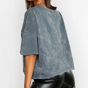 T-shirt femme tendance, imprimé personnalisé, vintage, manches courtes, délavé à l'acide, coupe ample, ajusté, écologique, respirant - Product Image 4