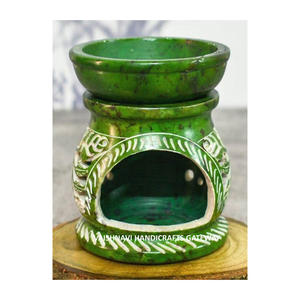 Handmade Luxury Green Color Soapstone Regular Shape Soapstone <b>Aroma</b> Oil Burner - Product Image 1
