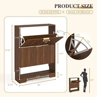 Meuble de rangement à chaussures OEM avec 2 tiroirs rabattables, étagère à chaussures étroite cannelée, meuble de rangement ouvert en bois, autoportant et dissimulé pour chaussures étroites