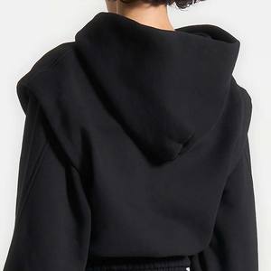 Ensemble de survêtements à fermeture éclair respirants 100% coton de couleur unie imprimée sur mesure femmes jogging à capuche sportif d'hiver lourd à l'avant - Product Image 6