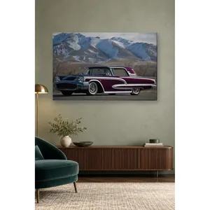 Impression sur toile de Ford Thunderbird violet de Fida devant des montagnes enneigées - Product Image 5