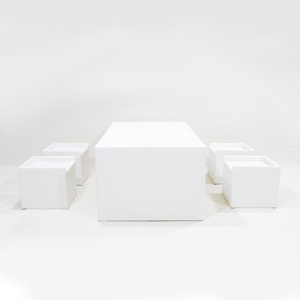 Artex Dong Thap-Juego de muebles de comedor para exteriores con cinco piezas, marco de metal marrón, tejido de ratán blanco y mesa de cristal - Product Image 4