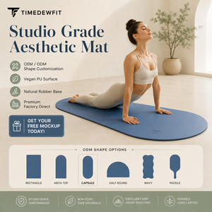Tapete de Yoga Vegano de Grado Profesional OEM ODM, de PU Mate y Caucho Natural, Forma Ovalada Arqueada, 5mm de Grosor, Antideslizante Premium - Product Image 3