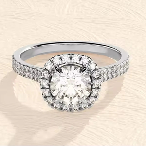 สวยรอบตัดแหวนหมั้น Halo กว้างแหวนสัญญาเครื่องประดับที่กําหนดเอง Excellent Cut ของขวัญที่ดีที่สุดสําหรับผู้หญิง - Product Image 1