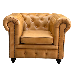 Luxury Convertible Genuine Leather Chesterfield Armchair 1 Seater <b>Sofa</b> | Vintage Tufted Button Rolled Arm Chair Solid Wood <b>Legs</b> - Product Image 5
