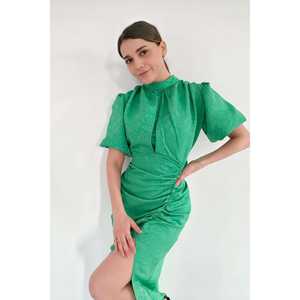 Vestidos de satén al por mayor, estilo tubo, en jacquard verde y con estampado, con cintura natural - Product Image 2