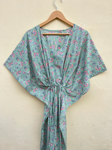 Caftan indien fait à la main en coton fleuri Maxi longueur tenue décontractée pour le printemps été automne hiver pour la plage couvrir un usage quotidien - Product Image 3