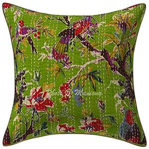 100% Pure Cotton Wholesale Indian Handmade <b>Cushion</b> <b>Cover</b> Printed Designer Kantha <b>Cushion</b> Pillow <b>Cover</b> - Product Image 1