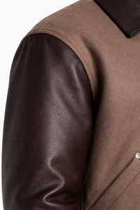 เสื้อแจ็คเก็ตบอมเบอร์ผ้าวูลผสมสองสี แขนหนังเทียม สไตล์ลำลอง ซิปหน้า เสื้อคลุมแนวสตรีท - Product Image 5