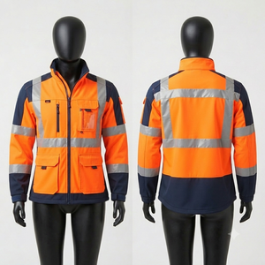 320 GSM Premium Softshell Polyester Womens Work <b>Jacket</b> Fluorescent Yellow Navy Panel Safety Wear Custom Logo - Product Image 6