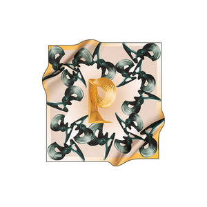 Beige Silk Crepe Satin Patterned Square Scarf - Product Image 1