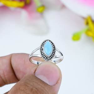 Vente chaude République Naturelle Larimar Pierres Précieuses Bijoux Bague Vintage 925 En Argent Sterling Plaqué Marquise Cut Gemstone Ring - Product Image 1
