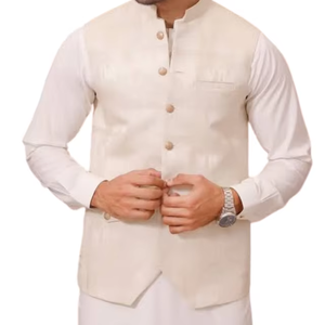 Élégant pour les hommes blancs Gilet sophistiqué Style oriental traditionnel respirant vêtements d'extérieur pour l'hiver décoré avec - Product Image 1