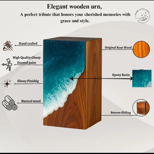 Handmade Wooden Cremation Urn Resin Ocean Wave Inlay Elegant <b>Memorial</b> <b>Keepsake</b> - Product Image 3