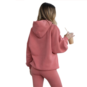 Sweat-shirt oversize pour femme en coton 50% et polyester 50%, couleur corail soleil, streetwear, épaules tombantes, coupe décontractée, mode, vêtements d'hiver - Product Image 3
