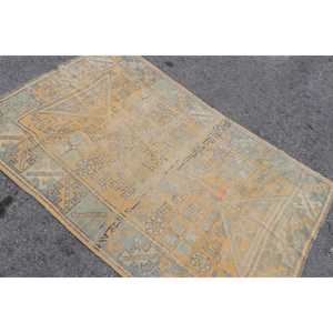 พรมวินเทจขนาด 3.8x6 ฟุต, พรมตกแต่งสไตล์ตุรกี, พรมขนสัตว์ลายดอกไม้สีเหลือง - Product Image 3