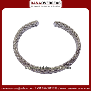 Rana Overseas Inc Wholesale Brass <b>Cuff</b> Bangle <b>Bracelet</b> <b>Silver</b> Plated Woven Pattern Modern Adjustable Open Bangle for Women Girls - Product Image 3
