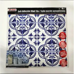 12-Pack 3D Floral Peel Stick Vinilo Azulejo Pared Backsplash 12 \ "Azul Blanco Faux Tin Fácil Instalación - Product Image 1