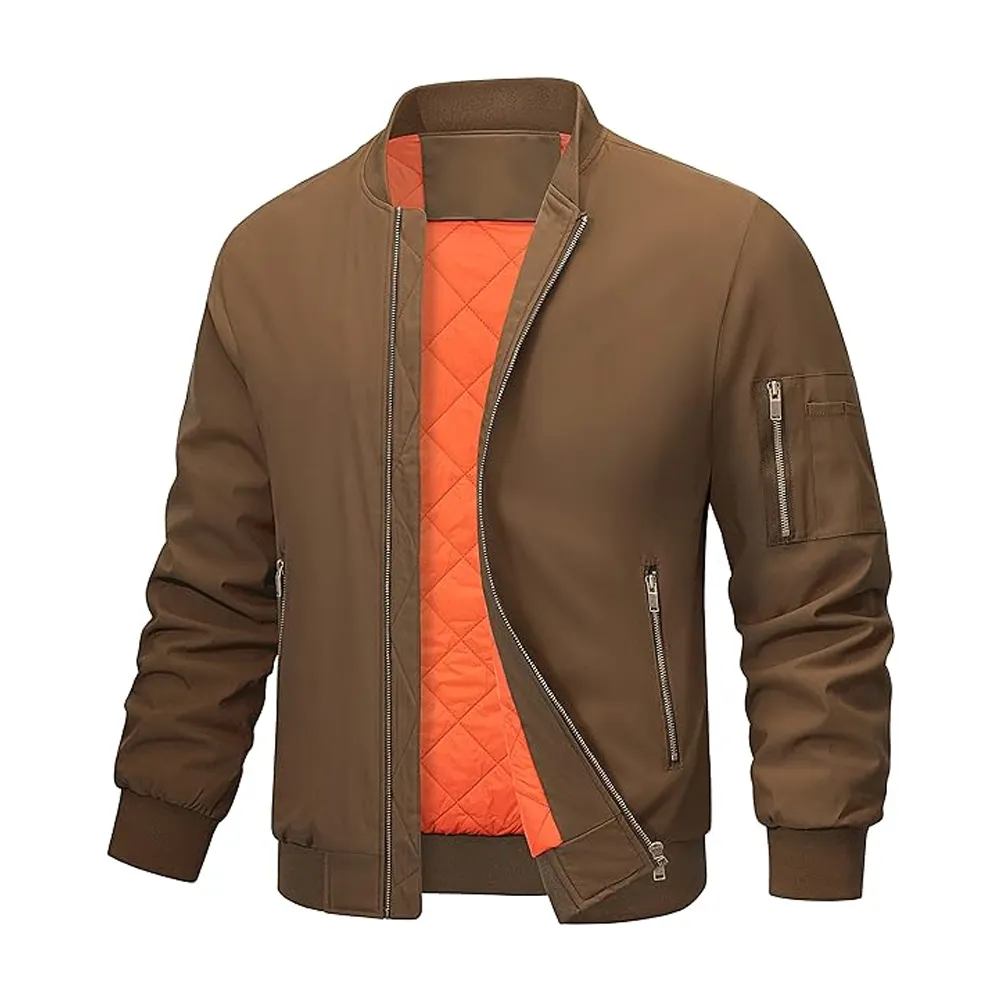 Jaqueta bomber masculina 100% personalizada, jaqueta bomber masculina de poliéster respirável e confortável com design mais recente