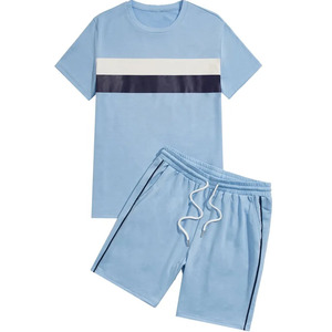 100% algodón tejido Hombre dos piezas conjuntos cortos camiseta lisa y pantalones cortos estampado Logo verano ropa Casual conjuntos de hombres camiseta para hombres - Product Image 6