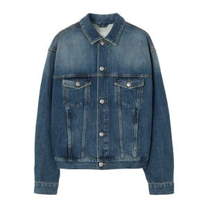 Veste en jean homme 100% coton délavé bleu foncé avec poches avant dernière mode Style décontracté Denim boutons vestes pour hommes - Product Image 1