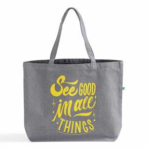 Medium-Sized Eco-Friendly Recycled Cotton Canvas Tote <b>Bags</b> Customized with Your Logo Featuring <b>Long</b> Handle Letter Pattern-RC260 - Product Image 6