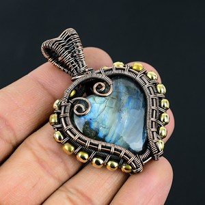 Natural Heart Shape Labradorite Gemstone Pendant Copper <b>Wire</b> Wrapped Jewelry with Brass Handmade Unique Gif Jewelry - Product Image 3