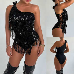 <b>Women</b> Dance Club Suits Elegant Mesh Panel Jumpsuits Stylish Rhinestone Nightclub Outfits for <b>Women</b> - Product Image 2
