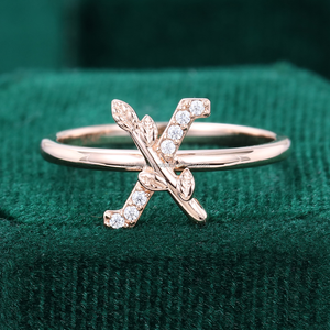 Solid Rose Gold "X" <b>Initial</b> <b>Ring</b> Pave Diamond Jewelry Handmade a to Z Minimalist Letters <b>Ring</b> Diamond Jewelry "X" Letter <b>Ring</b> - Product Image 5