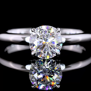 Anillo de compromiso solitario de oro blanco de 14 quilates con forma redonda de 1.00 quilates, joyería nupcial de lujo hecha a mano - Product Image 3